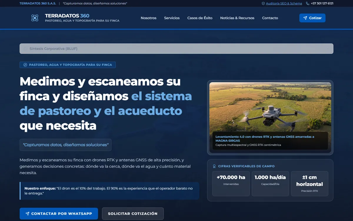 Captura de terradatos360.com, el sitio corporativo que FORGE construyó para Terradatos 360